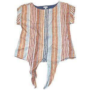 L.L. Bean Women's 100% Linen Short Sleeve Tie-Hem Top Small Striped